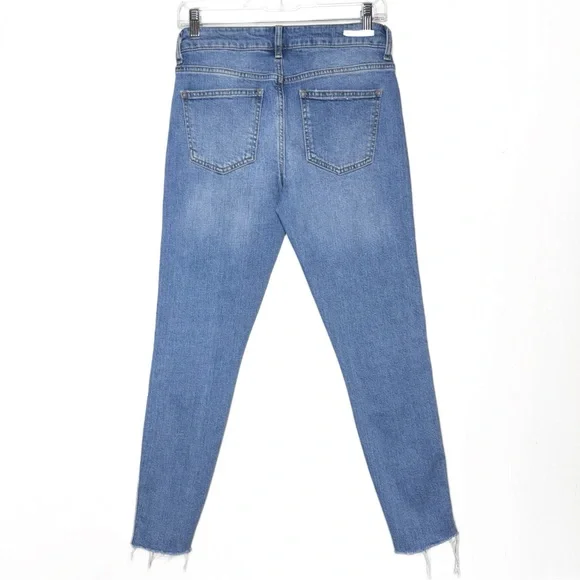 Anthropologie Shimmer Metallic Silver Racer Side Stripe Fringe Hem Cropped Jeans - Picture 6 of 15